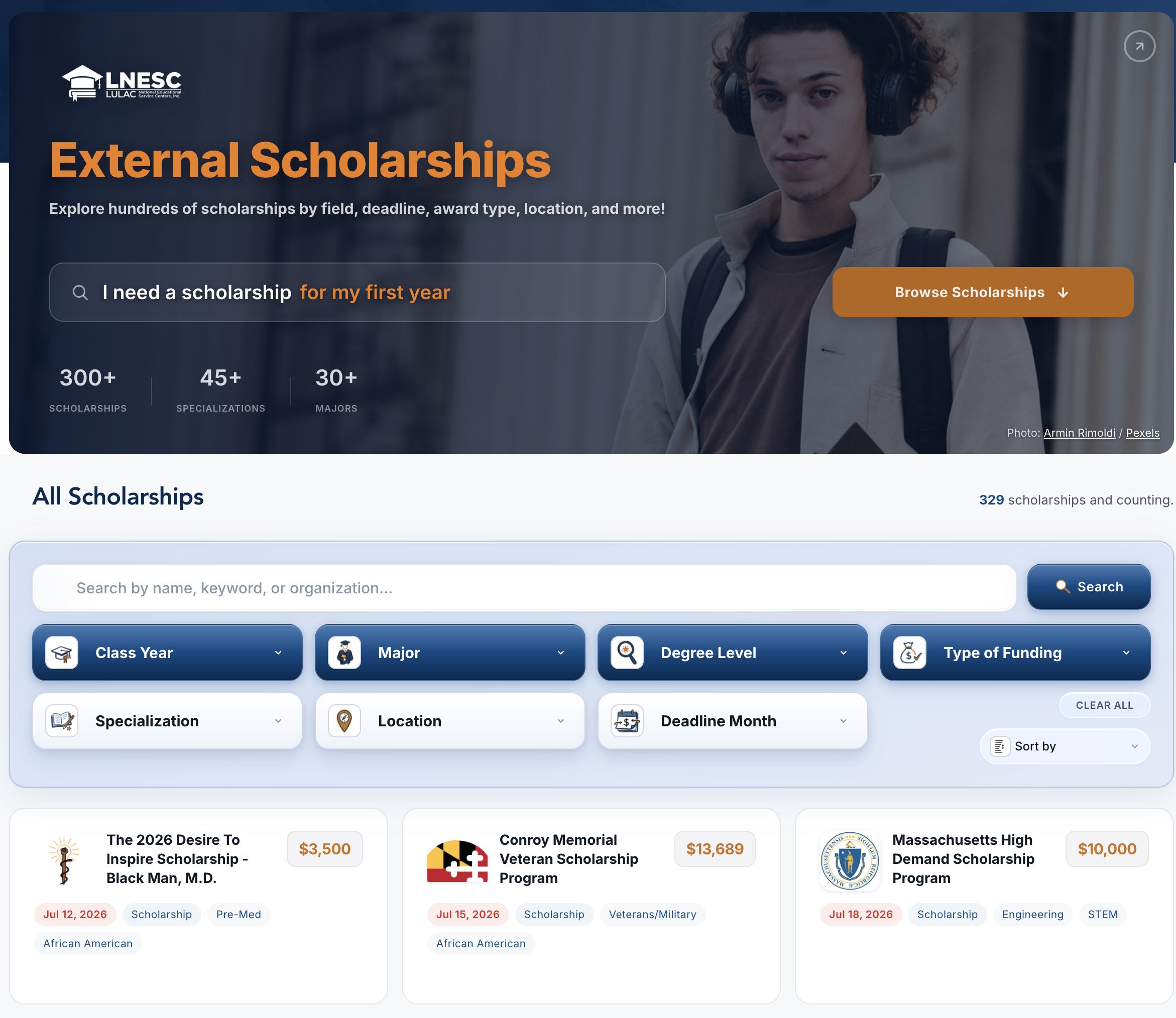 LNESC searchable scholarships hub