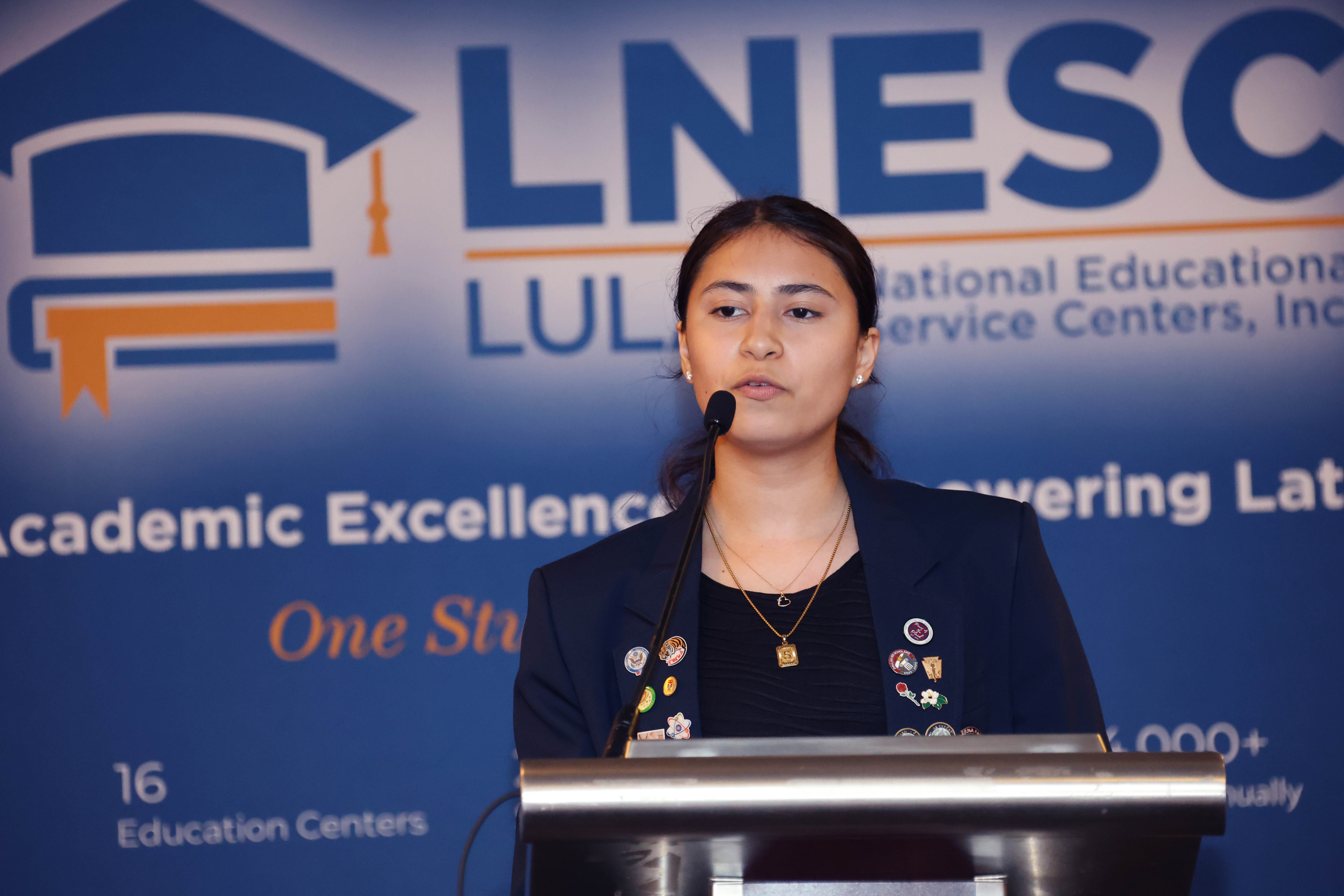 A student speaking at an LNESC leadership event