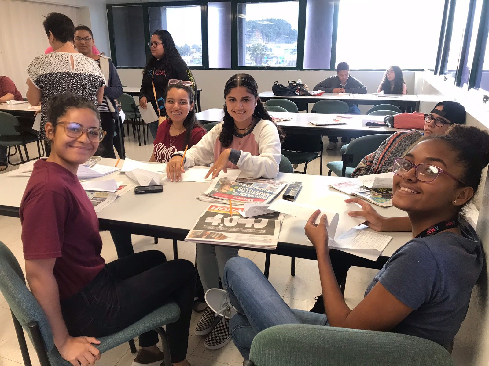 Students collaborating in a science and leadership workshop